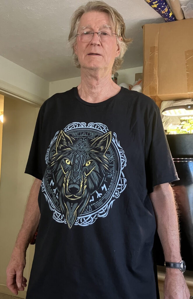 Jim in Odin's wolf T-shirt